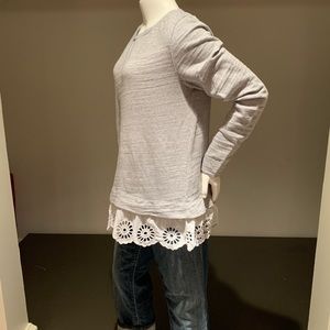 LOFT NWOT Size S Gray Top with White Eyelet Peplum